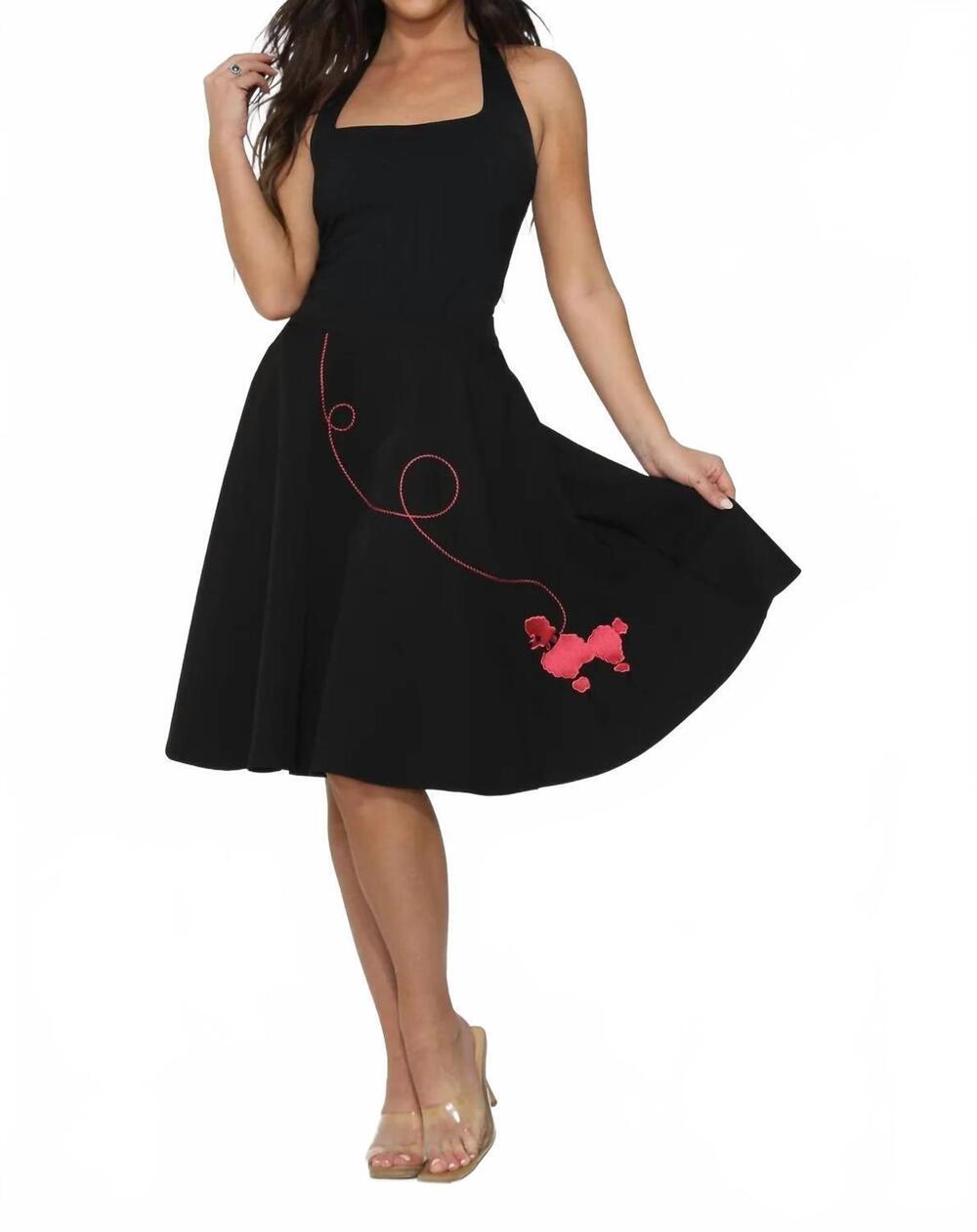 NEW ORCHID BLOOM embroidered poodle swing skirt in black